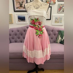 Betsey Johnson White and Pink Floral Appliqué Strapless Dress